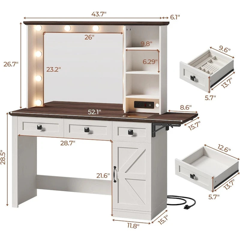 Tocador Trucco con Grande Specchio Hollywoodiano e Lampadine