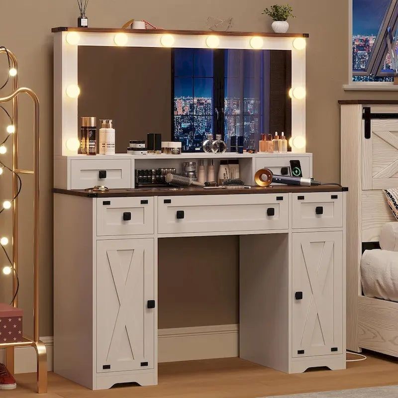 Tocador Trucco con Grande Specchio Hollywoodiano e Lampadine