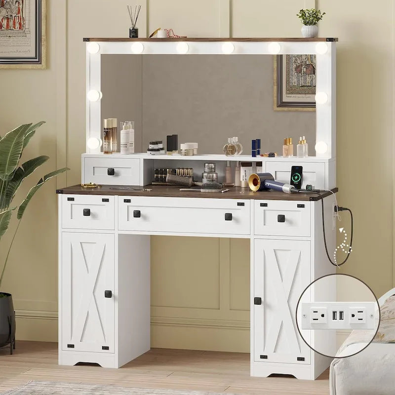 Tocador Trucco con Grande Specchio Hollywoodiano e Lampadine