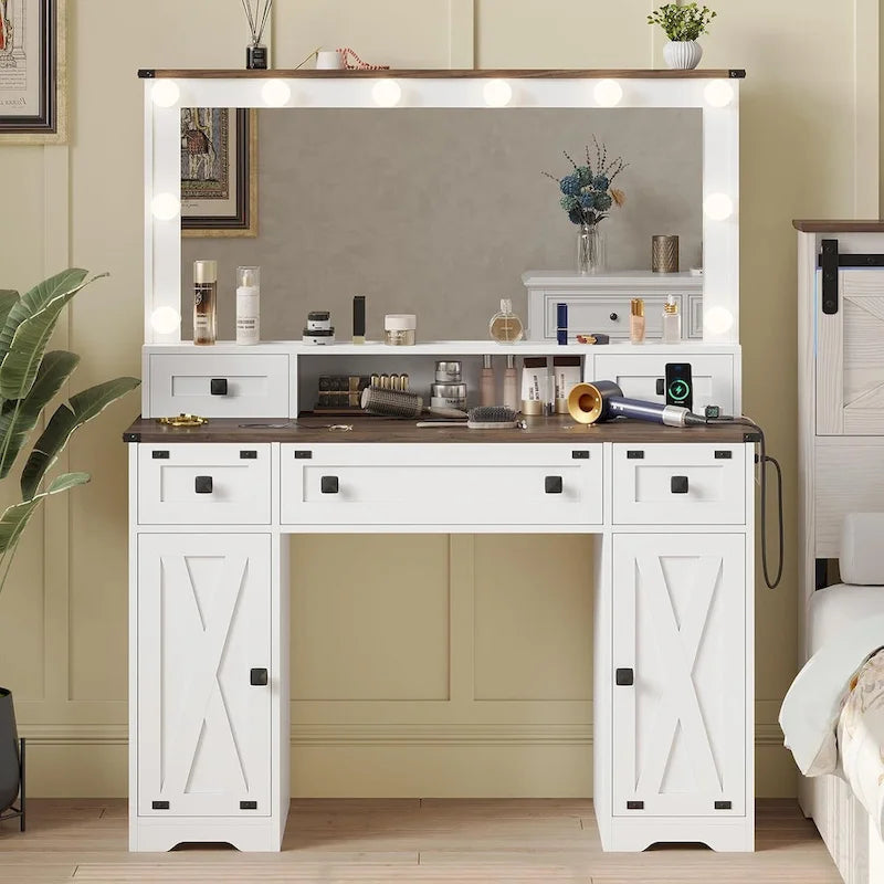 Tocador Trucco con Grande Specchio Hollywoodiano e Lampadine