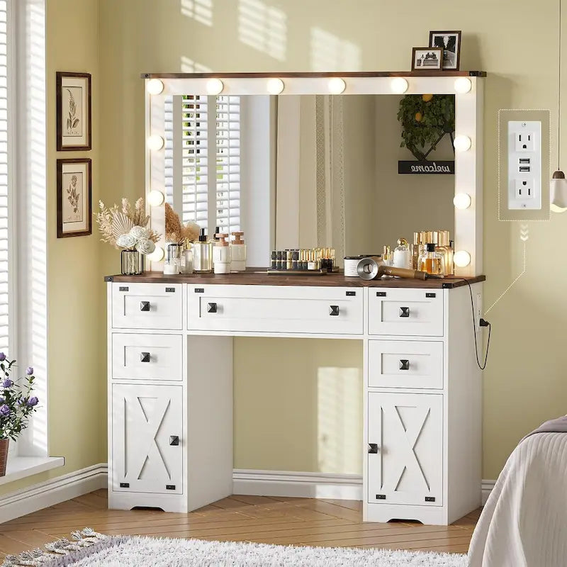 Tocador Trucco con Grande Specchio Hollywoodiano e Lampadine