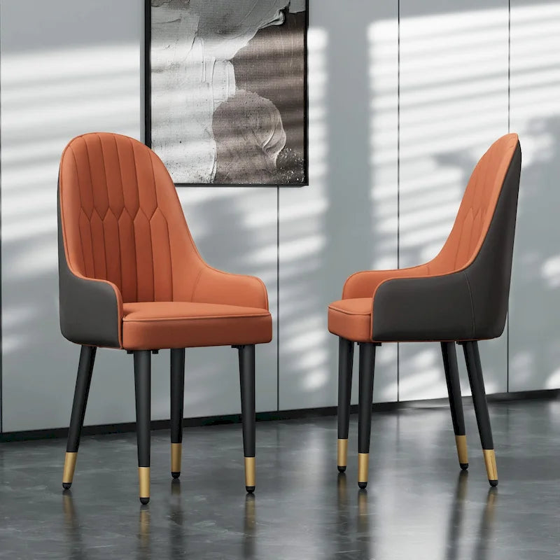 Set di 2 sedie da pranzo moderne, rivestite in microfibra e similpelle, gambe in metallo - 52x49x90 cm
