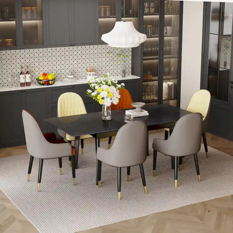 Set di 2 sedie da pranzo moderne, rivestite in microfibra e similpelle, gambe in metallo - 52x49x90 cm