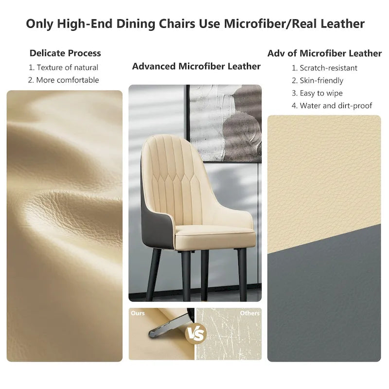Set di 2 sedie da pranzo moderne, rivestite in microfibra e similpelle, gambe in metallo - 52x49x90 cm