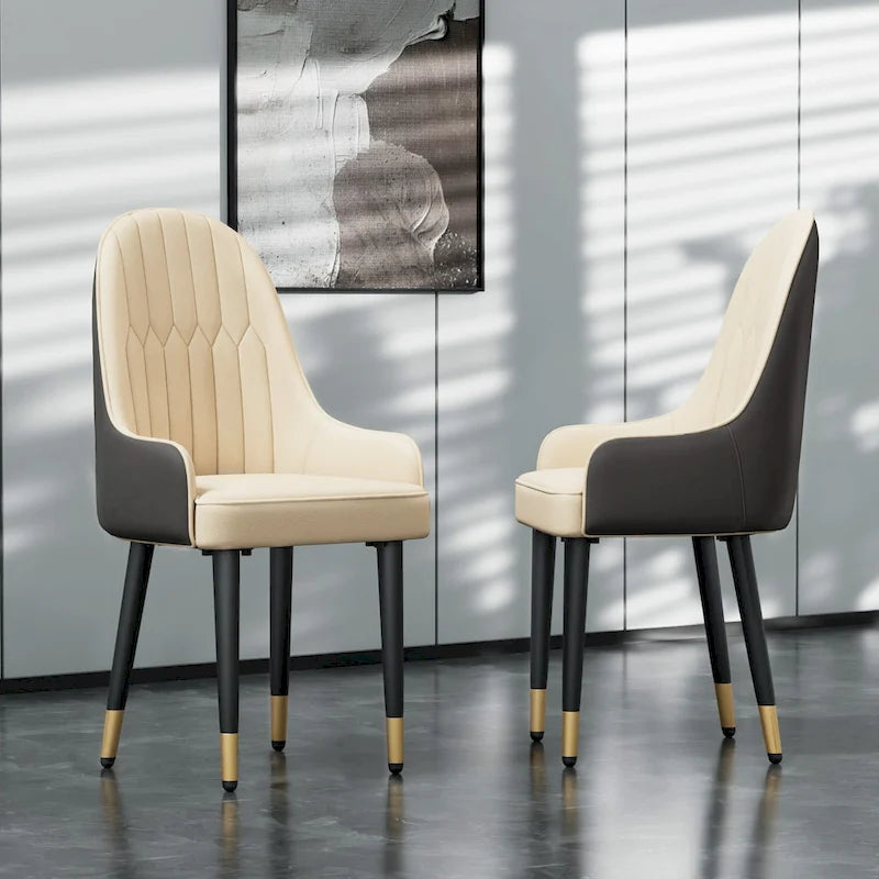 Set di 2 sedie da pranzo moderne, rivestite in microfibra e similpelle, gambe in metallo - 52x49x90 cm