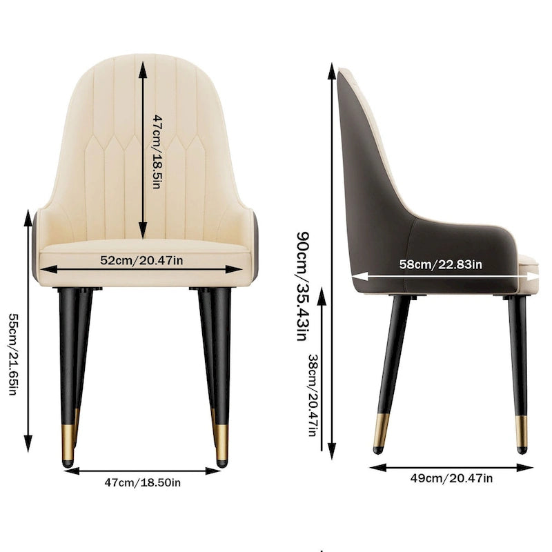 Set di 2 sedie da pranzo moderne, rivestite in microfibra e similpelle, gambe in metallo - 52x49x90 cm