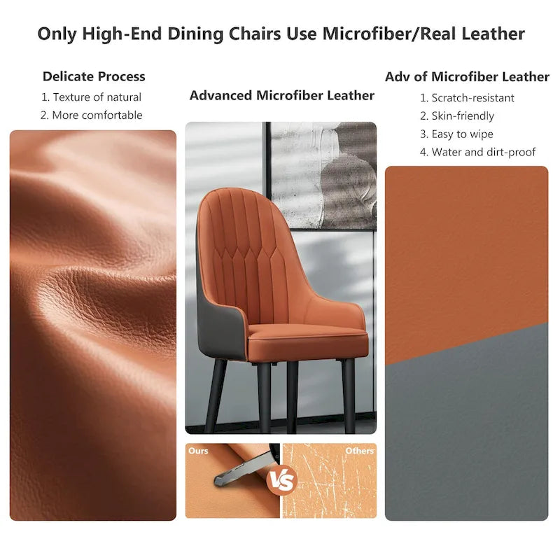 Set di 2 sedie da pranzo moderne, rivestite in microfibra e similpelle, gambe in metallo - 52x49x90 cm