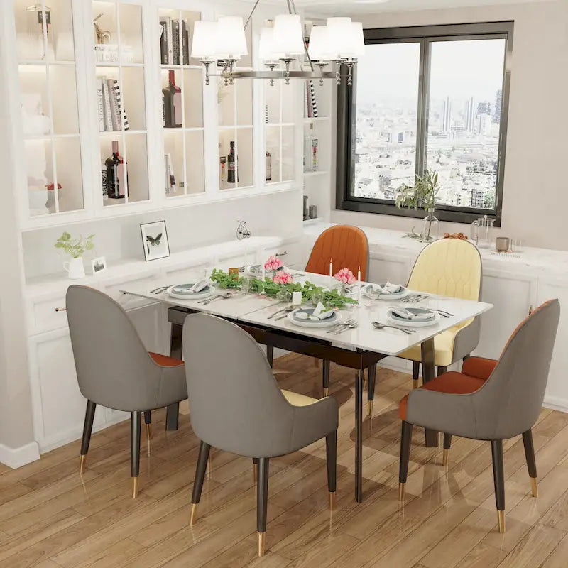 Set di 2 sedie da pranzo moderne, rivestite in microfibra e similpelle, gambe in metallo - 52x49x90 cm