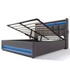 Queen Size Bed Frame with Hydraulic Storage,Upholstered Headboard,RGB LED Light and USB Charging