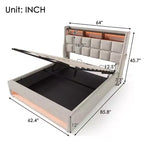 Queen Size Bed Frame with Hydraulic Storage,Upholstered Headboard,RGB LED Light and USB Charging
