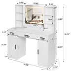 Hommpa Makeup Desk Vanity with Charging Station and Storage Shelves White Two Cabinet