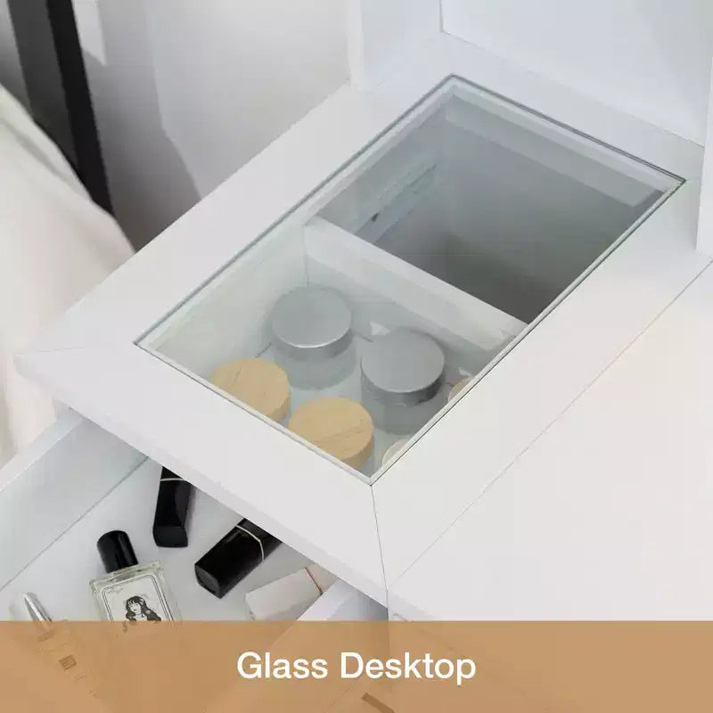Hommpa Makeup Desk Vanity with Charging Station and Storage Shelves White Two Cabinet