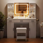 Hommpa Makeup Desk Vanity with Charging Station and Storage Shelves White Two Cabinet