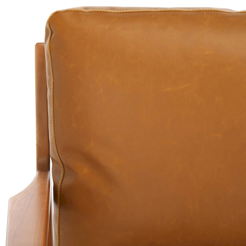 Poltrona d'Appoggio in Legno Massello di Frassino con Cuscino Imbottito, Struttura Reclinabile, Tessuto Antimacchia Marrone Caramello