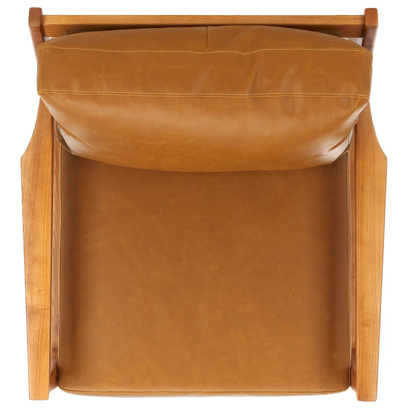 Poltrona d'Appoggio in Legno Massello di Frassino con Cuscino Imbottito, Struttura Reclinabile, Tessuto Antimacchia Marrone Caramello