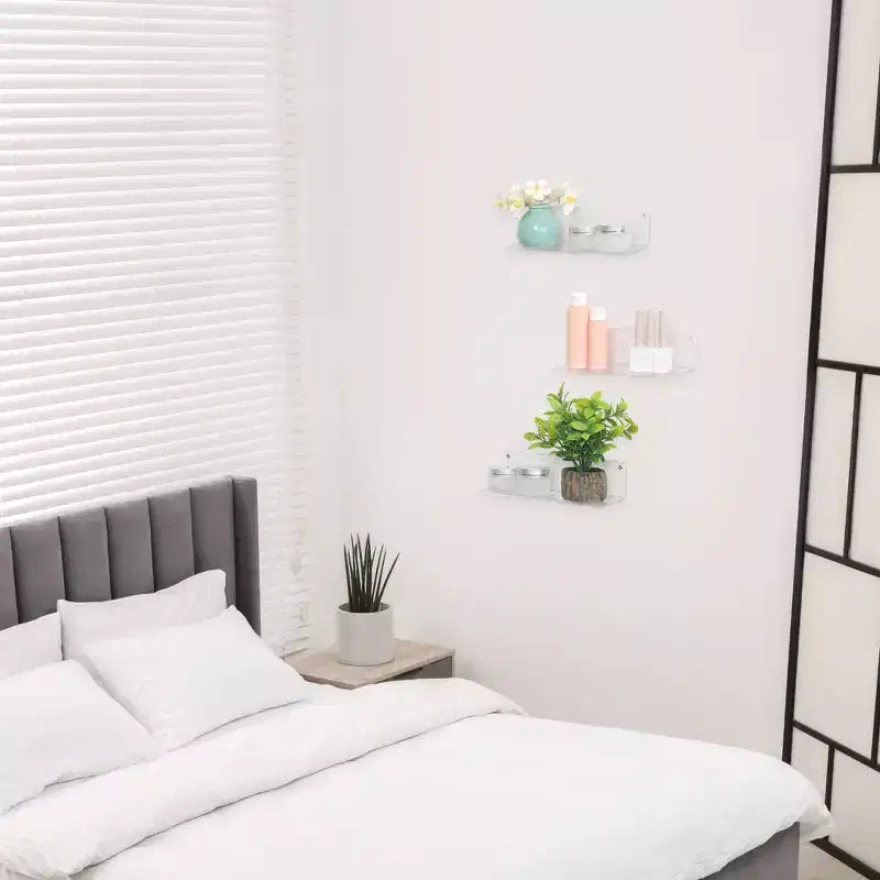 Unique Bargains Bathroom Bedroom Kitchen Acrylic Wall Floating Shelves 9 x 4 3 Pcs