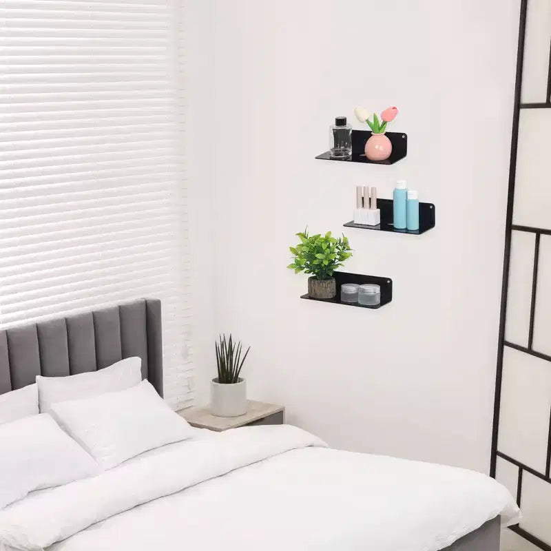 Unique Bargains Bathroom Bedroom Kitchen Acrylic Wall Floating Shelves 9 x 4 3 Pcs