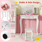 Costway Kids Vanity Table & Stool Set with Cute Polka Dot Print Tri-folding Mirror Drawer Pink&White/Light Pink&White/Pink&Black/Blue/Pink