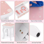 Costway Kids Vanity Table & Stool Set with Cute Polka Dot Print Tri-folding Mirror Drawer Pink&White/Light Pink&White/Pink&Black/Blue/Pink