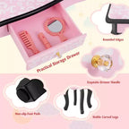 Costway Kids Vanity Table & Stool Set with Cute Polka Dot Print Tri-folding Mirror Drawer Pink&White/Light Pink&White/Pink&Black/Blue/Pink