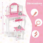 Costway Kids Vanity Table & Stool Set with Cute Polka Dot Print Tri-folding Mirror Drawer Pink&White/Light Pink&White/Pink&Black/Blue/Pink
