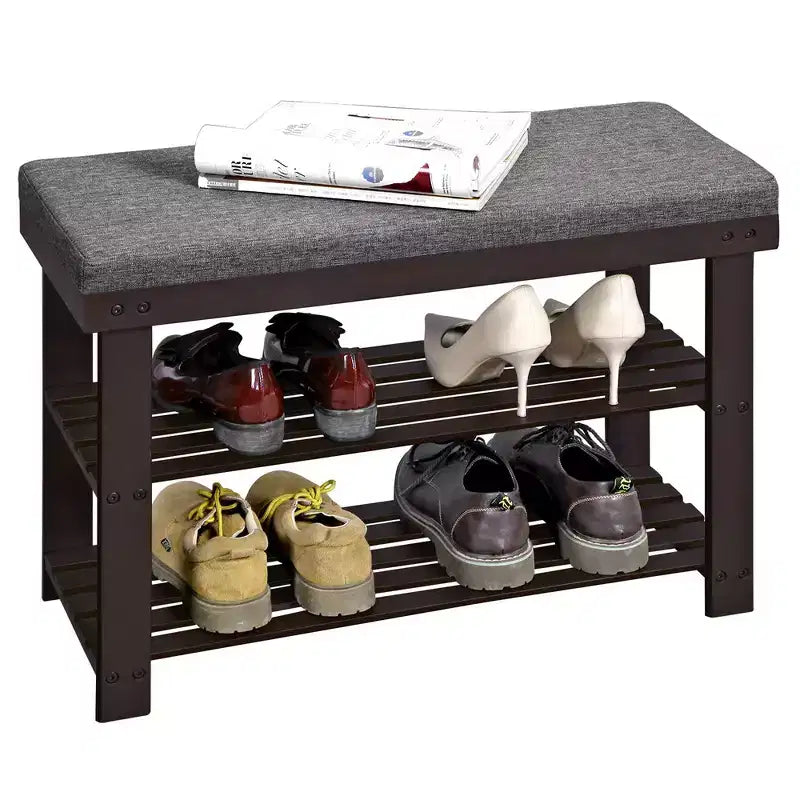 SONGMICS Bamboo Shoe Bench, 3-Tier Shoe Rack, Stable Shoe Organizer for Entryway Bench Seat Holds Up to 330 lb
