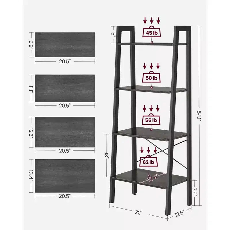 VASAGLE 4-Tier Ladder Shelf Bookshelf Bookcase Furniture Storage Rack Shelves