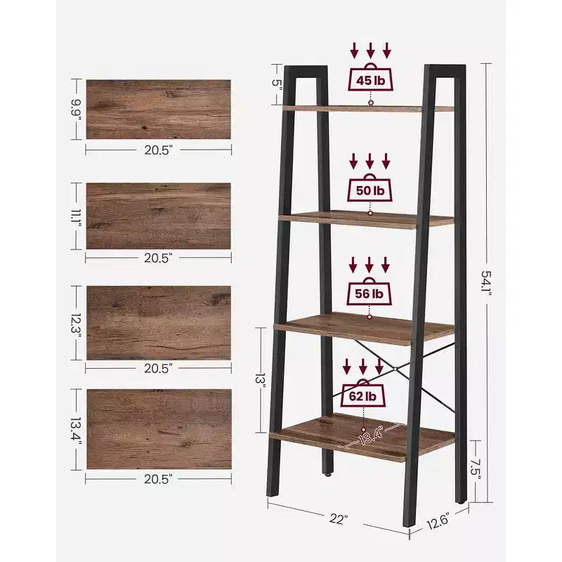 VASAGLE 4-Tier Ladder Shelf Bookshelf Bookcase Furniture Storage Rack Shelves