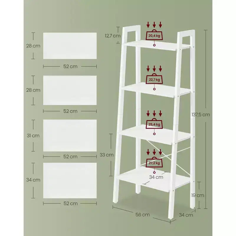 VASAGLE 4-Tier Ladder Shelf Bookshelf Bookcase Furniture Storage Rack Shelves