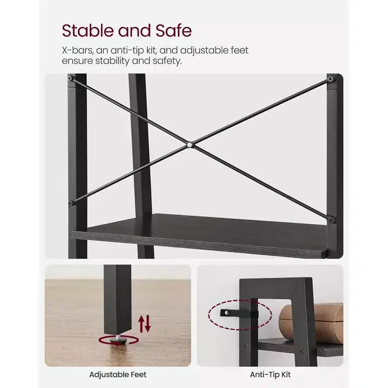 VASAGLE 4-Tier Ladder Shelf Bookshelf Bookcase Furniture Storage Rack Shelves