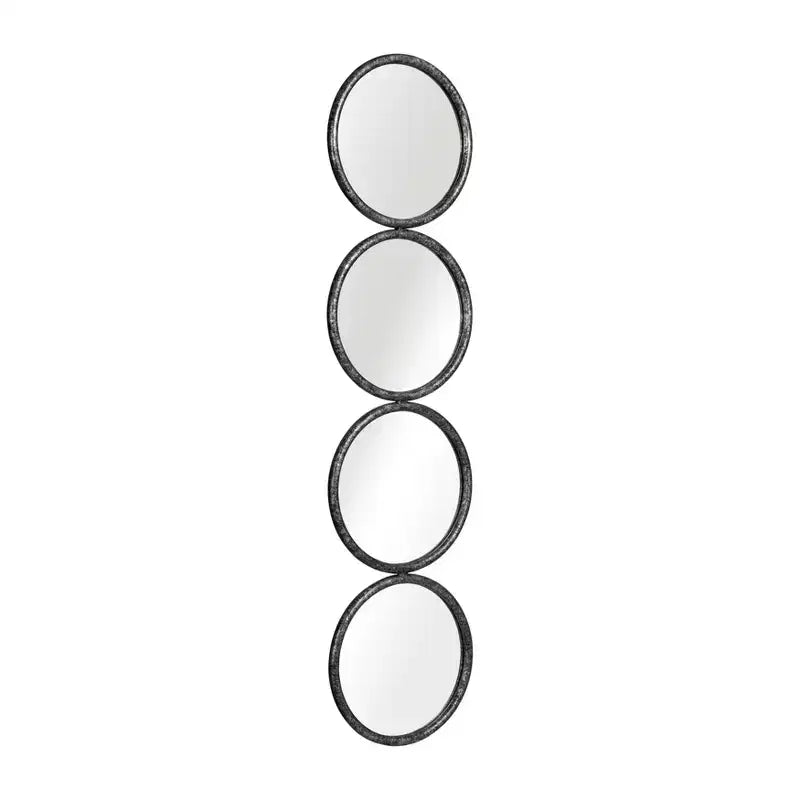 Modern Wall Mirror, Accent Mirror with Round Glass Panels, Wood & Metal Frame, Decorative Home & Office Decor for Living Room & Bedroom, 48 Black