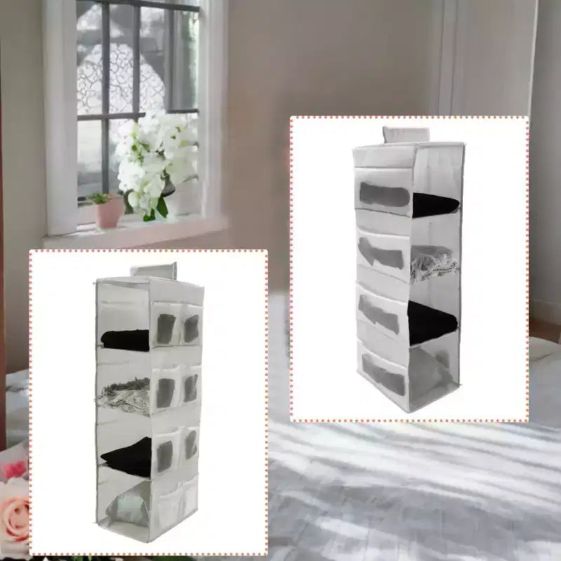 Unique Bargains 2-Shelf Closet Hanging Organizer with Magic Tapes