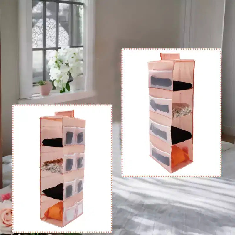 Unique Bargains 2-Shelf Closet Hanging Organizer with Magic Tapes