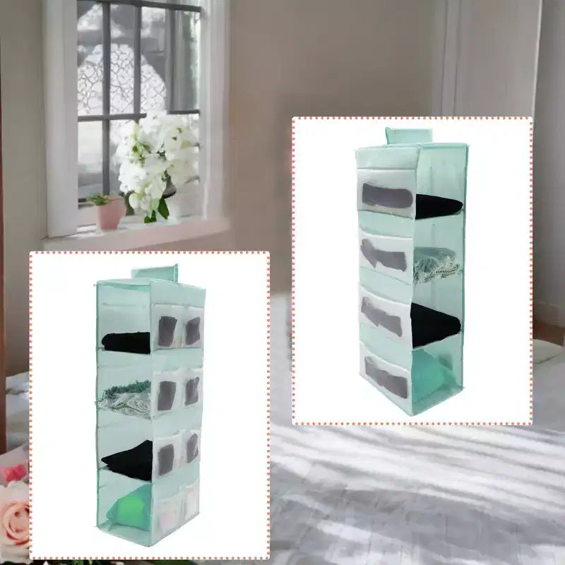 Unique Bargains 2-Shelf Closet Hanging Organizer with Magic Tapes