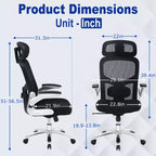 FDW Big and Tall Office Chair Home Office Chair & Sofa Desk Chair with Lumbar Support Flip UP Arms Headrest High Back Ergonomic Mesh Chair, Black