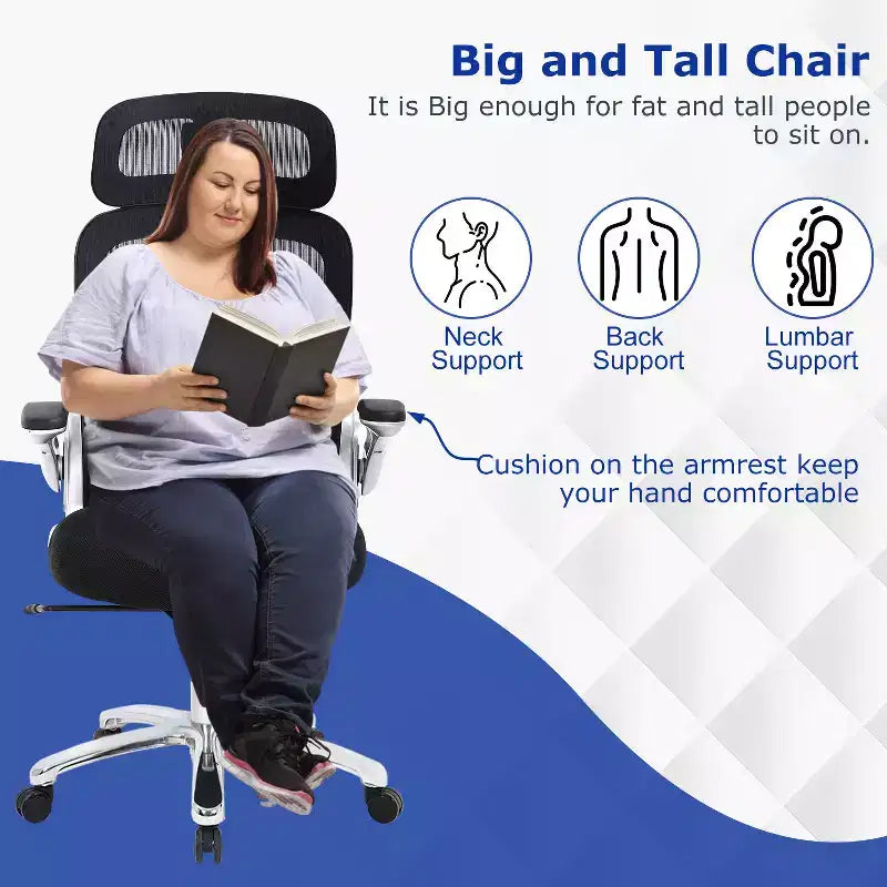 FDW Big and Tall Office Chair Home Office Chair & Sofa Desk Chair with Lumbar Support Flip UP Arms Headrest High Back Ergonomic Mesh Chair, Black