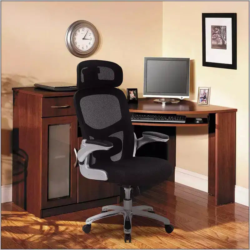 FDW Big and Tall Office Chair Home Office Chair & Sofa Desk Chair with Lumbar Support Flip UP Arms Headrest High Back Ergonomic Mesh Chair, Black