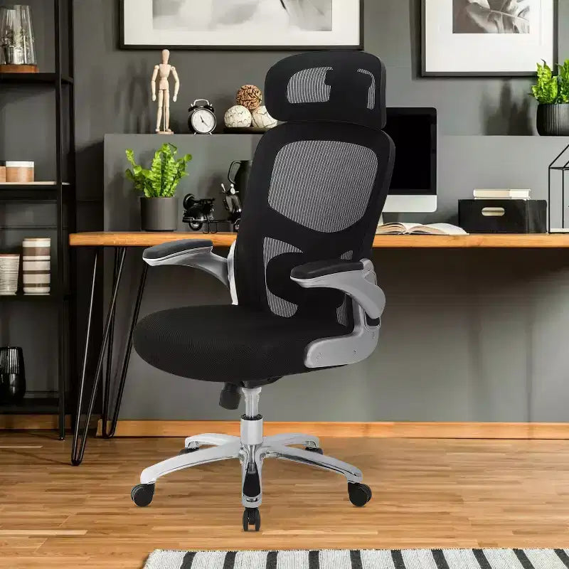 FDW Big and Tall Office Chair Home Office Chair & Sofa Desk Chair with Lumbar Support Flip UP Arms Headrest High Back Ergonomic Mesh Chair, Black