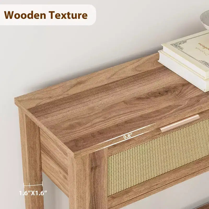 Entryway Table with 2 Drawers, Console Table for Entryway, Wooden Sofa Table with Storage, Boho Console Table for Living Room, Hallway Foyer Table