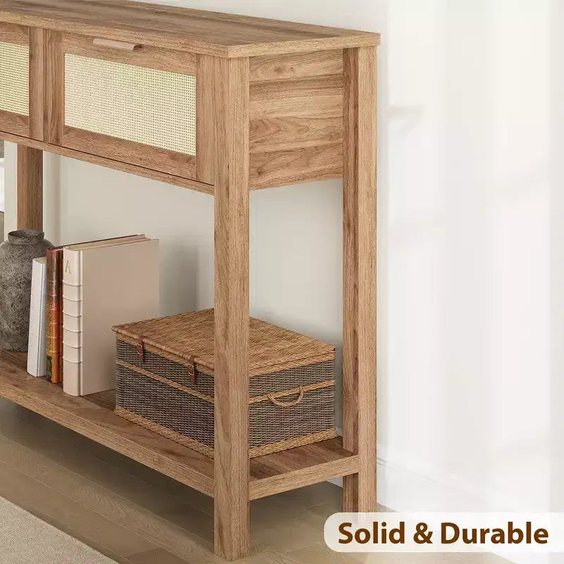 Entryway Table with 2 Drawers, Console Table for Entryway, Wooden Sofa Table with Storage, Boho Console Table for Living Room, Hallway Foyer Table