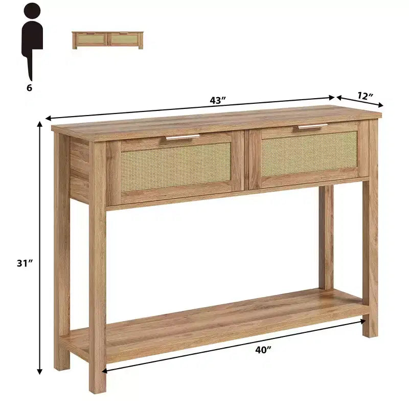 Entryway Table with 2 Drawers, Console Table for Entryway, Wooden Sofa Table with Storage, Boho Console Table for Living Room, Hallway Foyer Table