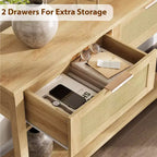 Entryway Table with 2 Drawers, Console Table for Entryway, Wooden Sofa Table with Storage, Boho Console Table for Living Room, Hallway Foyer Table
