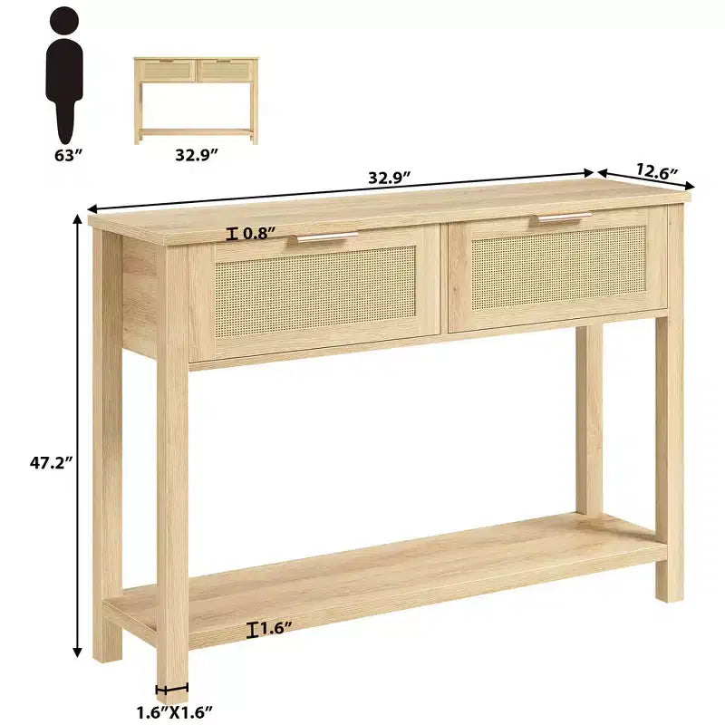 Entryway Table with 2 Drawers, Console Table for Entryway, Wooden Sofa Table with Storage, Boho Console Table for Living Room, Hallway Foyer Table