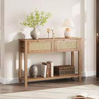 Entryway Table with 2 Drawers, Console Table for Entryway, Wooden Sofa Table with Storage, Boho Console Table for Living Room, Hallway Foyer Table