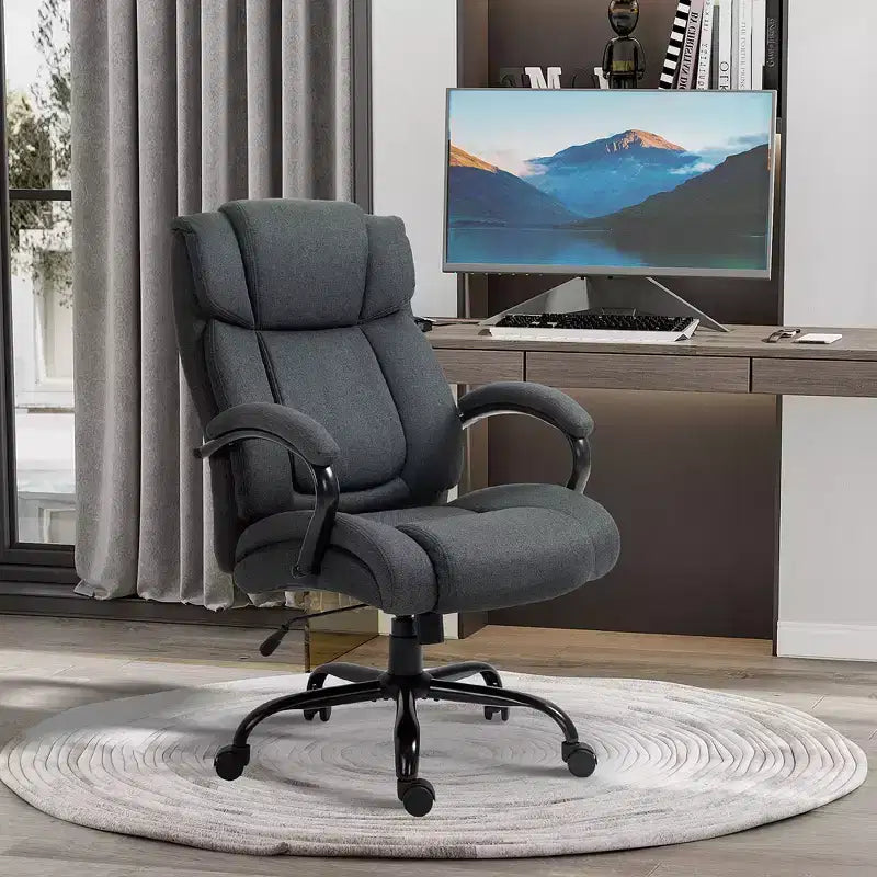 Vinsetto High Back Big and Tall Executive Office Chair 485lbs with Wide Seat Computer Desk Chair with Linen Fabric Swivel Wheels