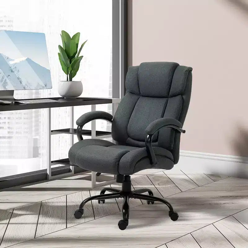 Vinsetto High Back Big and Tall Executive Office Chair 485lbs with Wide Seat Computer Desk Chair with Linen Fabric Swivel Wheels