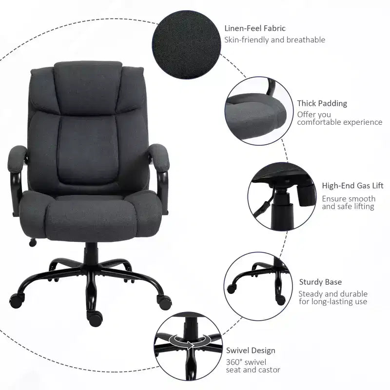 Vinsetto High Back Big and Tall Executive Office Chair 485lbs with Wide Seat Computer Desk Chair with Linen Fabric Swivel Wheels