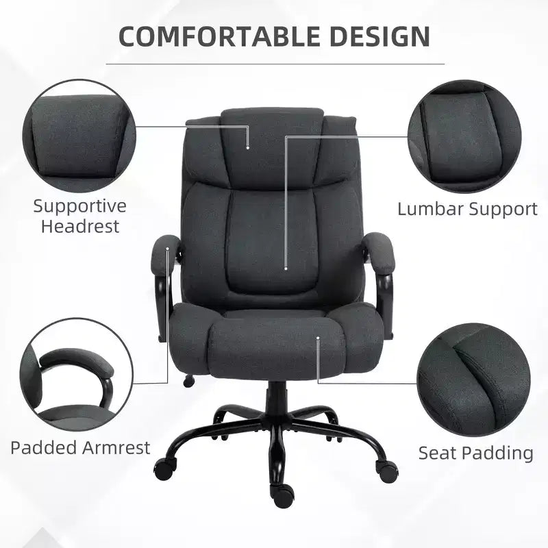 Vinsetto High Back Big and Tall Executive Office Chair 485lbs with Wide Seat Computer Desk Chair with Linen Fabric Swivel Wheels