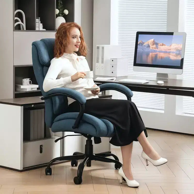 Vinsetto High Back Big and Tall Executive Office Chair 485lbs with Wide Seat Computer Desk Chair with Linen Fabric Swivel Wheels