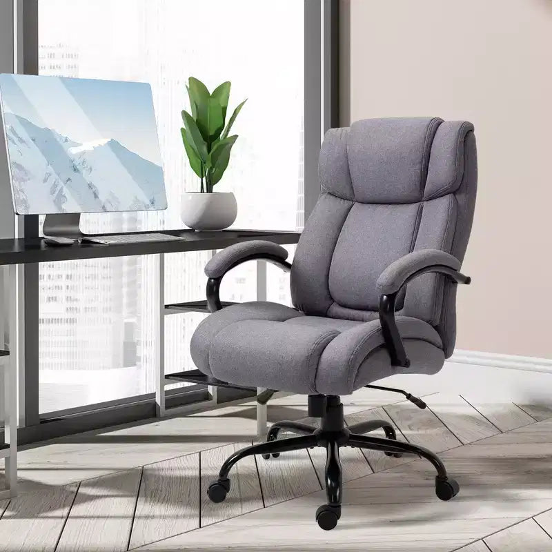 Vinsetto High Back Big and Tall Executive Office Chair 485lbs with Wide Seat Computer Desk Chair with Linen Fabric Swivel Wheels
